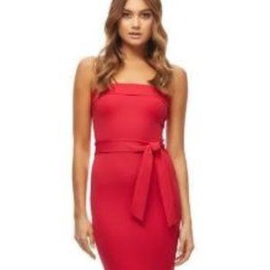 Red strapless bodycon dress with open back